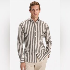 Skagen Men's Casual Striped Button Down Shirt - Brown and White-NWT